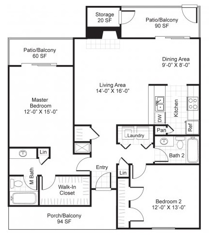 floor plan for a two bedroom apartment at The Westmount at London Park